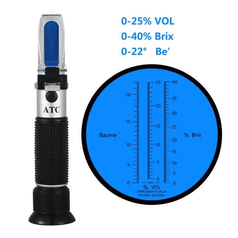 New Portable 3 In 1 Hand Held Grape & Alcohol Wine Refractometer (Brix, Baume and W25V/V Scales) ► Photo 1/6
