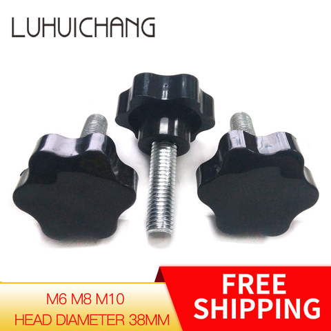 luchang M8 x 60mm 38# Thread Replacement Star Hand Knob Tightening Screw Black Silver Tone Head diameter 38mm ► Photo 1/5