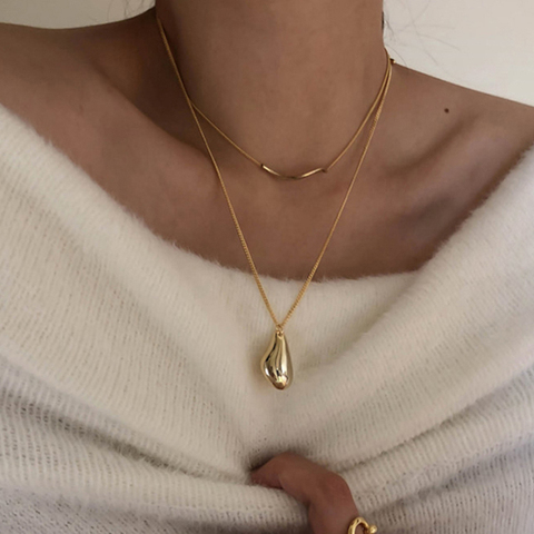 Peri'sBox 2Pcs/Set Waterdrop Irregular Necklaces Wave Shape Gold Necklaces for Women Minimalist Abstract Necklace Everyday 2022 ► Photo 1/6