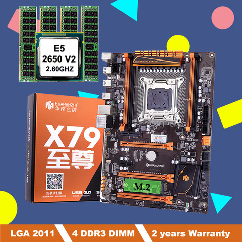 Discount HUANANZHI X79 deluxe motherboard with M.2 slot LGA2011 motherboard bundle with CPU Intel Xeon E5 2650 V2 RAM 16G(4*4G) ► Photo 1/6