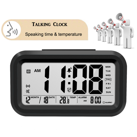 Talking Clock Speaking Time and Temperature Digital Snooze Alarm Clock with Thermometer Calendar Backlight ► Photo 1/6