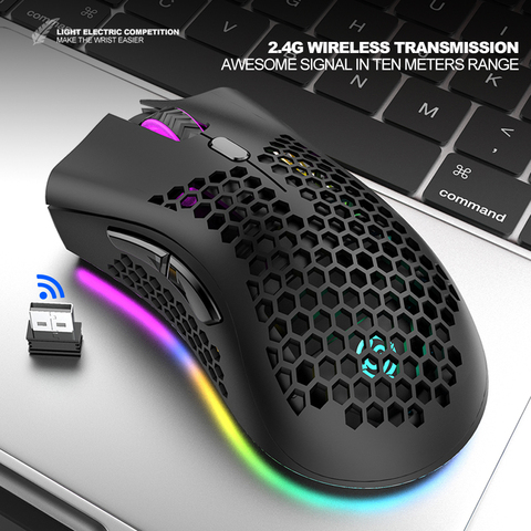 BM600 Rechargeable Gaming Mouse 2.4GHz USB Receiver Wireless Connection Mice 1600DPI Adjustable Hollow Honeycomb Gamer Mice ► Photo 1/6