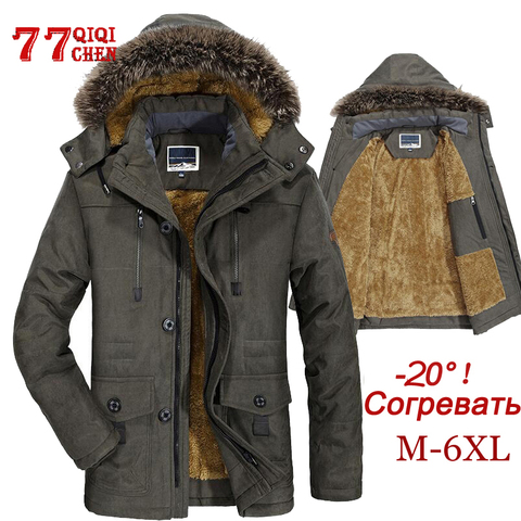 Mens Winter Jacket Casual Outwear Warm Thick Fleece Jackets Male Fur Collar Windproof Parkas Plus Size 7XL Multi-Pocket Coat ► Photo 1/6