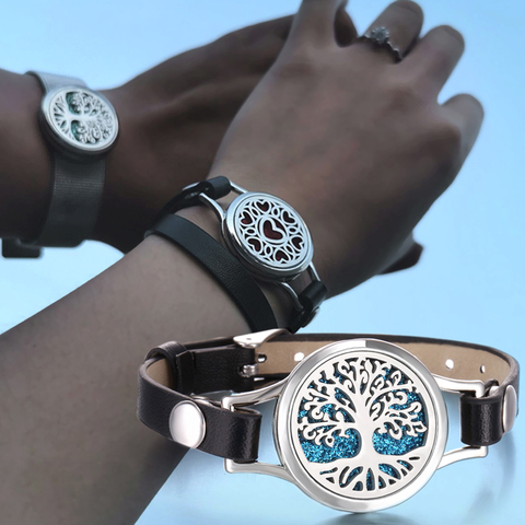 New Tree of Life Aromatherapy Bracelet Essential Oil Diffuser Bracelet Single Layer Lockets Leather Bracelets for Women Men Gift ► Photo 1/6