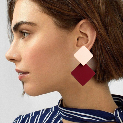 Korean version of the new paint geometric square earrings exaggerated fashion simple wild red earrings retro cold wind female ► Photo 1/6