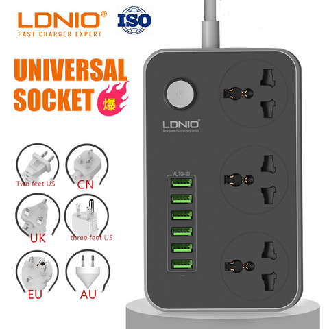 EU/US LDNIO Power Strip Switch 2M Cable Universal Outlets 6 USB 3 Sockets Standard Plug Electrical Extension Cord Socket Network ► Photo 1/6