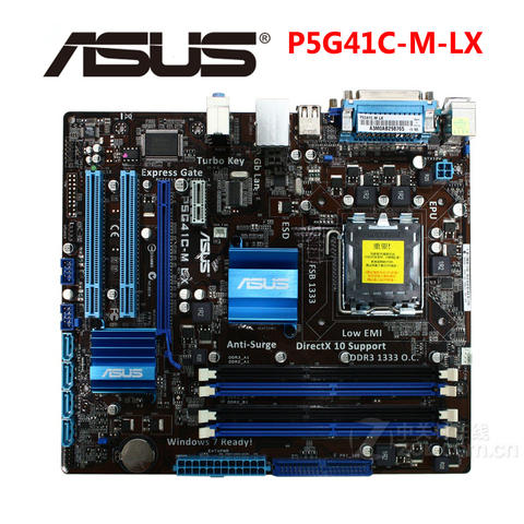 ASUS P5G41C-M LX Motherboard 1066MHz 2 x DDR2 DDR3 8GB LGA 775 G41 P5G41CM LX Desktop Mainboard Systemboard SATA II Plate Used ► Photo 1/6