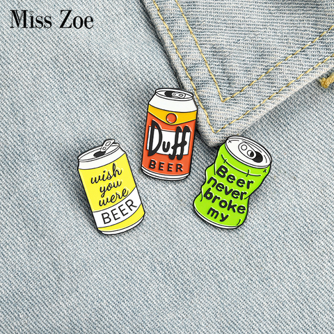 Beer Can Enamel Pin Custom Duff Beer Brooch Bag Clothes Lapel Pin Wish you were beer Badge TV Jewelry Gift for Fans Friends ► Photo 1/6