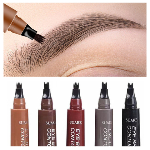 5 Color Eyebrow Pen Waterproof 4 Fork Tip Brows Tattoo Pencil Long Lasting Natural Dark Brown Liquid Eye Brow Pencil for Brazil ► Photo 1/6