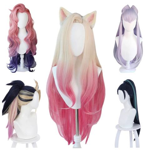 LOL KDA The Baddest Ahri Akali Kaisa Evelynn Seraphine Cosplay Costume Wigs Women Heat Resistant Wig + Wig Cap ► Photo 1/6