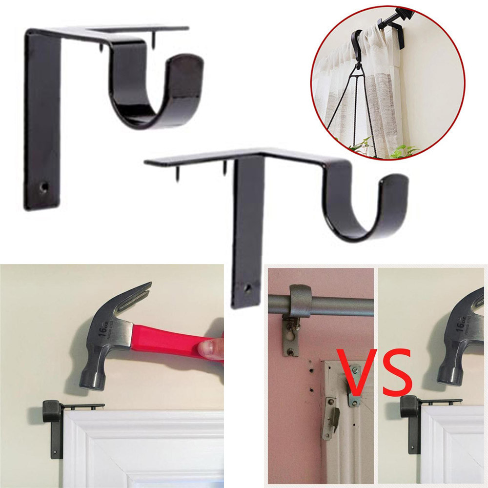 2 PCS Double Hang Curtain Rod Holders Tap Right Window Frame Curtain Bracket  T 
