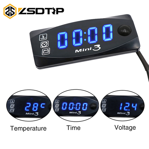 ZSDTRP Universal Motorcycle Multi-Function Mini 3 Digital Air Temperature Thermometer Voltmeter Time Water Meter Gauge KOSO ► Photo 1/6