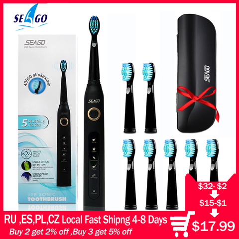 Seago Sonic Electric Toothbrush SG-507 Adult Timer Brush 5 Mode USB Charger Rechargeable Tooth Brushes Replacement Heads Set ► Photo 1/6