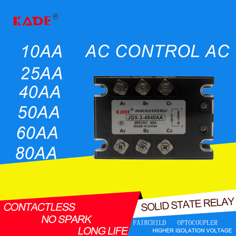jgxSSR 10AA/25AA/40AA/50AA/60AA/80AA AC Control AC Three Phase Solid State Relay 480VAC 80-250VAC ► Photo 1/6