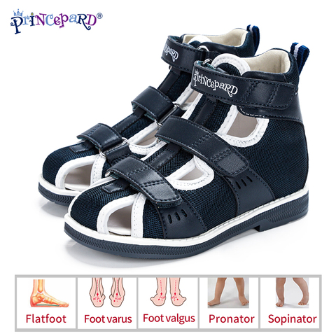 Princepard Spring Summer Kids Orthopedic Sandals 2022 New Closed Toe Leather Arch Support Correcting Shoes Toddler Girls Boys ► Photo 1/6