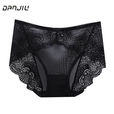 Sexy Thin Breathable Women Underwear Lace Hollow Transparent Middle Waist Female Panties Mesh Cotton Crotch Breifs Lingerie ► Photo 1/6