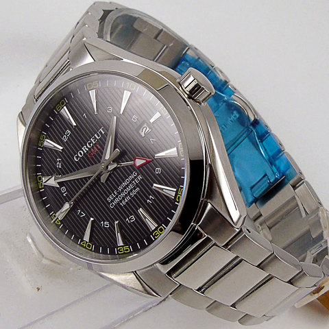 Corgeut Luxury Automa tic Self Winding Male Watch Sapphire Crystal GMT MINGZHU 3804 Steel Bracelet Date Luminous ► Photo 1/6