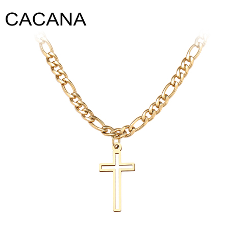 Crystal Round Hollow Cross Necklace For Women And Men Stainless Steel Cuban Chain Necklaces New Statement Wedding Jewelry S761 ► Photo 1/6