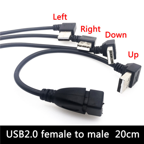 1pcs 20cm Hot sale Left Right up Down Angled 90 Degree USB 2.0 Type A Male to Female USB Cable Extension Cable Cord Newest ► Photo 1/6