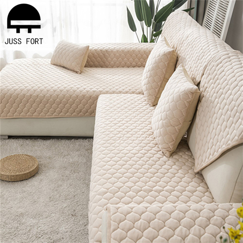 Thicken Plush Sofa Cover New Soft Sofa Towel Cushion Solid Color Corner Sofa Cover for Living Room Decor Non-slip Couch Covers ► Photo 1/6