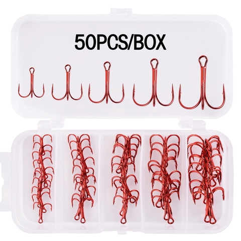 FANGBLUE 50pcs 2/4/6/8/10# Treble Fishing Hooks High Carbon Steel Hooks Triple Sea Hook For Carp Pike Fishing Pesca Tackle 2022 ► Photo 1/6