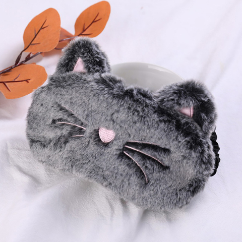 1PCS Plush Cute Grey Cat Eye Mask Sleeping Mask Eye Shade Cover Blindfold Eyeshade Eyepatch Suitable for Travel Home Gift ► Photo 1/6
