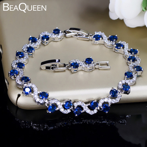 BeaQueen Charming Dark Blue Crystal Women Tennis Bracelets with Cubic Zirconia Stone 925 Sterling Silver Jewelry B016 ► Photo 1/6