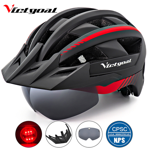 Victgoal Bicycle Helmet LED Moutain Road USB Rechargeable Light Cycling Helmet For Man Sun Visor Goggles Men MTB Bike Headgear ► Photo 1/6