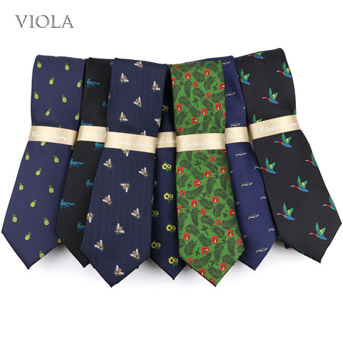 47 Style Embroidery Animal Plants Cartoon Tie 7cm Bird Fox Shark Bee Swan Flower Necktie Navy Dot Suit Cravat Men Gift Accessory ► Photo 1/6