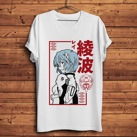 JAPAN Ayanami Rei Ikari Yui Funny Anime T Shirt Men White Casual Short Tshirt Homme EVA Manga Unisex Harajuku Streetwear Tee ► Photo 1/6