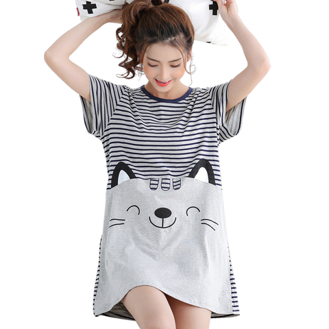 Summer Knitted Cotton Women Nightgown Short Sleeve Cartoon Sweet Soft Female Nightdress Loose Plus Size M-5XL Girls Nightwear ► Photo 1/6