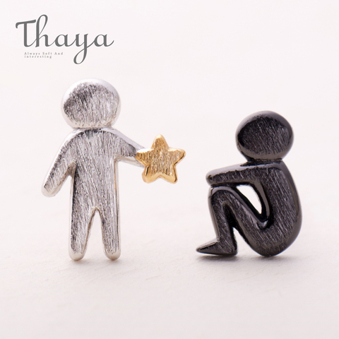 Thaya Picking Gold Stars for You Design Stud Earrings s925 Silver Asymmetry Figure Earring for Women Elegant Texture Jewelry ► Photo 1/6