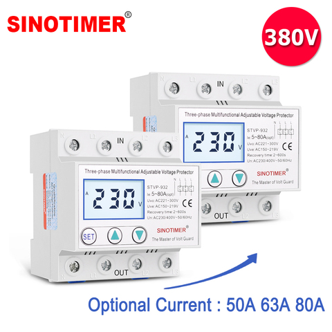 Industrial Three Phase AC 380V 80A Adjustable Surge Voltage Protector Automatic Recovery Over Under Voltage Potective Device ► Photo 1/6