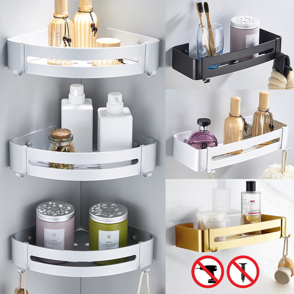 Gold Bathroom Shelves Black Silver Corner Shelf Wall Mounted Aluminum  Bathroom Soap Dish Bath Shower Shelf Bath Shampoo Holder - AliExpress