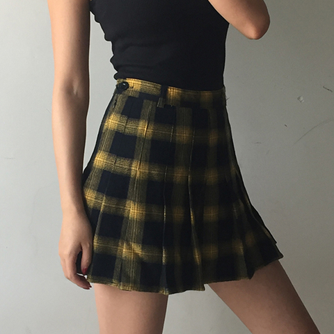 Summer 2022 Harajuku Women Fashion Skirts Cute Plaid Skirt With Short Detail Punk Gothic High Waist Female Pleated Mini Saia ► Photo 1/6