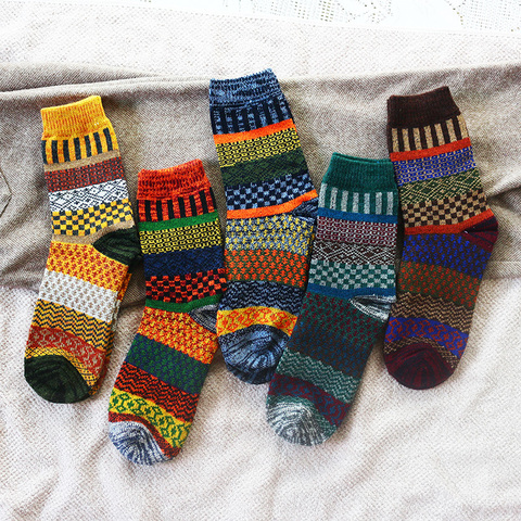 Winter New Men's Thick Warmth Harajuku Retro Fashion Casual Wool High Quality Cotton Socks Cheap Wholesale ► Photo 1/6