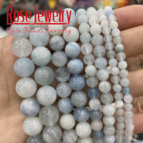 AAAA Natural Aquamarines Stone Round Loose Spacer Beads 15