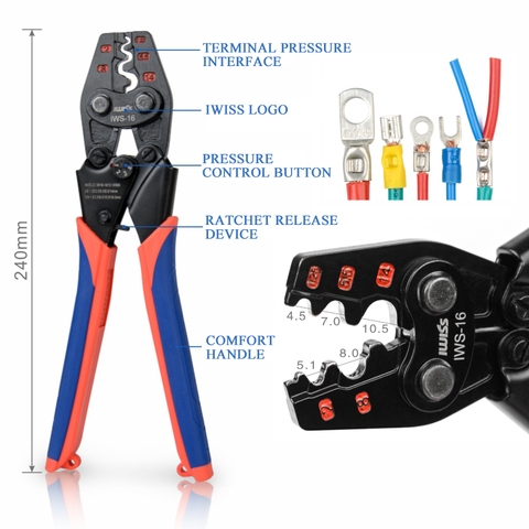 IWS-16 crimper plier IWISS Ratchet Crimping Tool for Non-Insulated Terminals AWG 22-6 Polished Jaw Pressure regulating device ► Photo 1/6