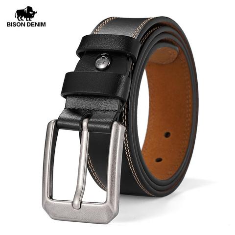 BISON DENIM Fashion Classic Genuine Leather Men Belt Alloy Pin Buckle Cow Leather Luxury Strap Belt for Men High Quality W71588 ► Photo 1/6