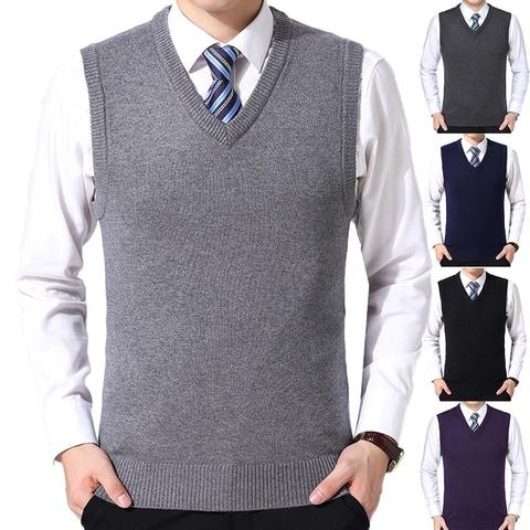 HOT SALES!!! Men Casual Winter Solid Color V Neck Sleeveless Knitted Woolen Plus Size Vest Knitted woolen vest men suit vest ► Photo 1/6