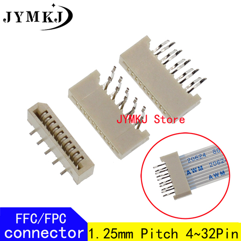 10PCS 1.25mm FPC/FFC Connector LCD Flexible Flat Cable Socket Double Row 4 5 6 7 8 9 10 11 12 14 16 18 20 22 24 26 28 30 32 Pin ► Photo 1/4