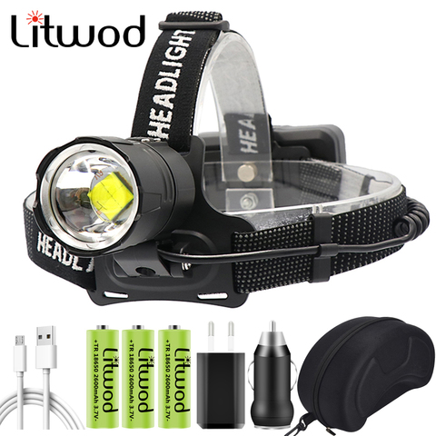 Xhp90.2 Led Zoom Headlamp Headlight Power Bank 3* 18650 Rchargeable Battery 7800mah XHP70.2 Head Lamp Flashlight Torch Litwod ► Photo 1/6