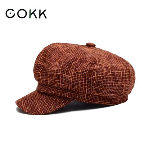 COKK Newsboy Cap Octagonal Hat Beret Women Autumn Winter Hats For Women Fashion Vintage Gorro Casquette Beret Female ► Photo 1/6