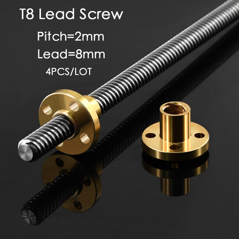 4pcs/lot 3D Printer T8 screw 8mm Lead Screw 300mm 330mm 350mm with Brass Nut 4 Start Z Axis Linear Rail Shaft Accessories ► Photo 1/6