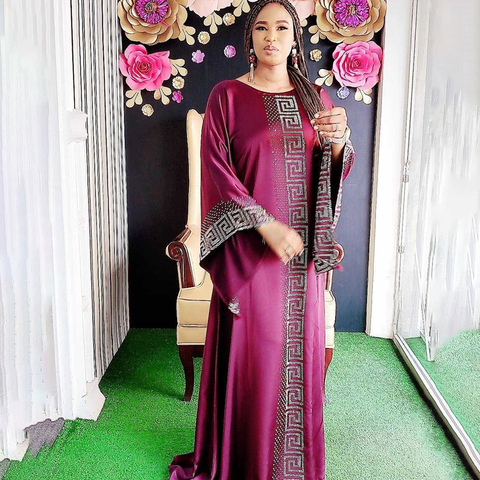 Dashiki Dress Silk Beading Abaya Dubai Maxi Bazin African Design Vintage Long Sleeve Robe Gowns Africa Sexy Lady Party ► Photo 1/6