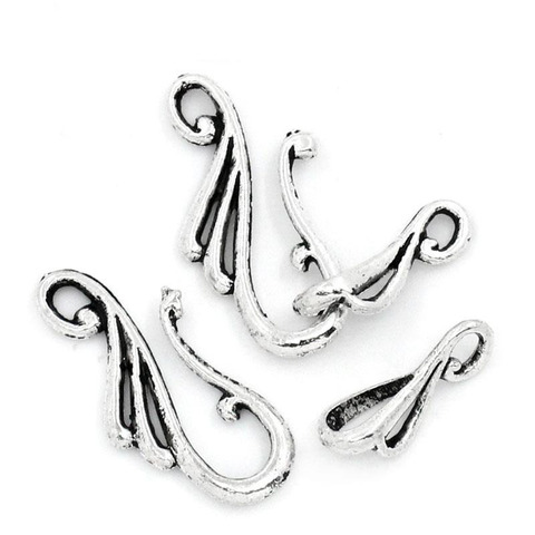 DoreenBeads Hot Zinc metal alloy Toggle Clasps Flower silver color Jewelry DIY Findings Charms 25.5mm x12mm 16mm x8mm, 8 Sets ► Photo 1/3