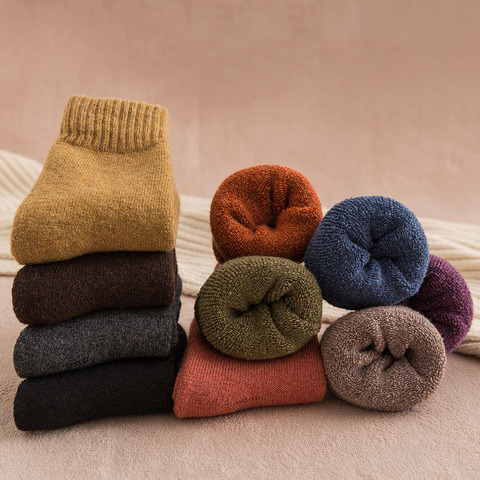 Winter Women's Thick Warm Solid Color Wool Harajuku Retro Cold Resistant Fashion Casual Cashmere Socks 5 Pair ► Photo 1/6