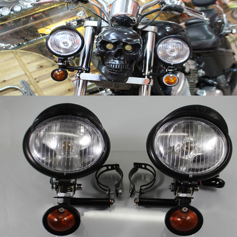 For Honda Shadow Suzuki Yamaha Touring Chopper 1 Set Universal Motorcycle Front Fog Spot Light Turn Signal Auxiliary Indicator ► Photo 1/6