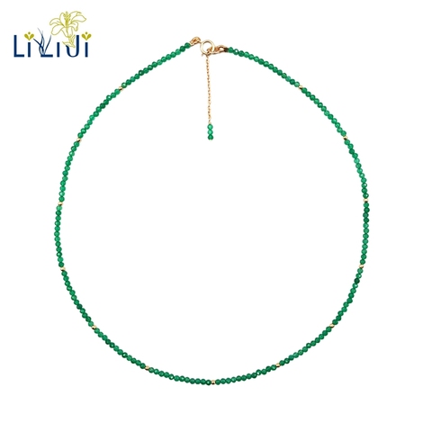 LiiJi Unique Real Green Onyx 2mm Faceted Tiny Beads 925 sterling silver Yellow Gold Color Choker Shining Necklace ► Photo 1/5