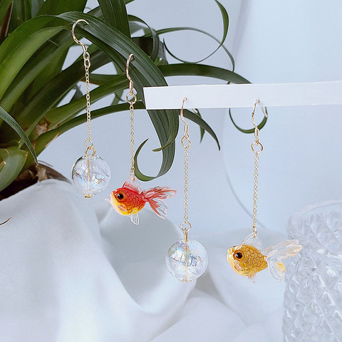 Original Golden Fish Dangle Earrings For Women Creative Bubble Asymmetric Drop Earrings Jewelry Earrings 2022 Femme Bijoux ► Photo 1/6